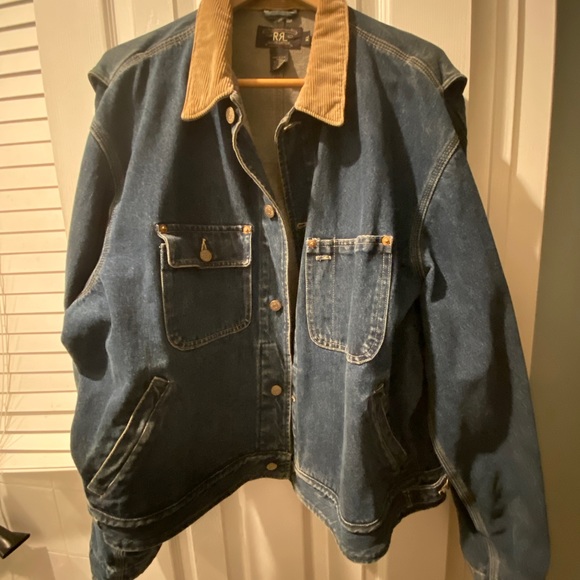 RRL by RALPH LAUREN Size XL Blue Taupe Cotton RARE Trucker Jacket - Picture 3 of 13